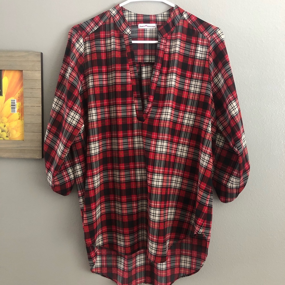 Plaid 3/4 sleeve top